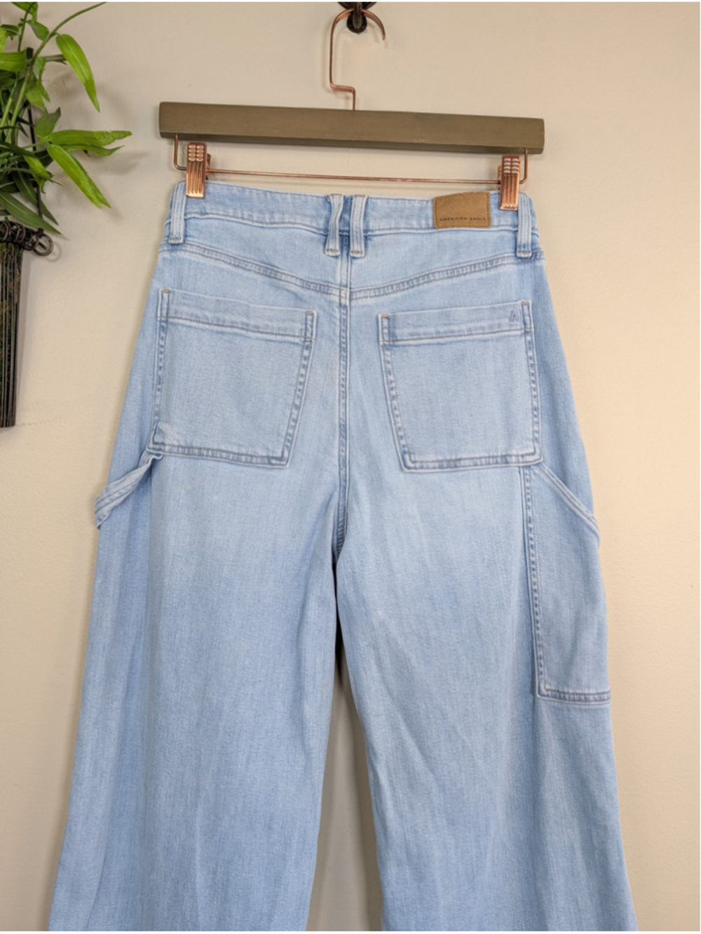 American Eagle 0 Dreamy Drape Super Hi Rise Baggy Wide Leg Jeans Stretch AE - Picture 9 of 13